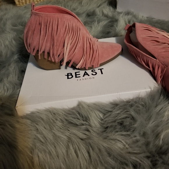 SALE! Beast Fashion Pink Fringe Booties - Picture 2 of 7